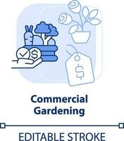 Commercial gardening light blue concept icon. Crops for sale. Gardening type abstract idea thin line illustration. Isolated outline drawing. Editable stroke vector