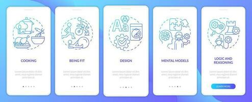 Life skills blue gradient onboarding mobile app screen. Abilities and talents walkthrough 5 steps graphic instructions with linear concepts. UI, UX, GUI template vector