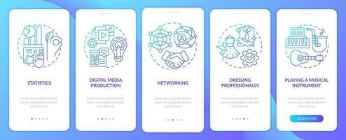 Professional skills blue gradient onboarding mobile app screen. Career walkthrough 5 steps graphic instructions with linear concepts. UI, UX, GUI template vector