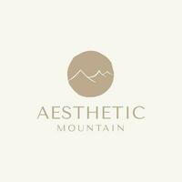 Aesthetic minimalist mountain logo design vector illustration.