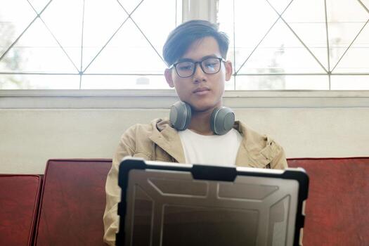 Closeup hand coding programing computer software. photo