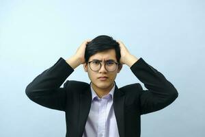 Portrait of businessman stressed and frustrated from work. photo