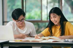 An asian students are reading books and study, Tutoring together. photo