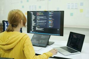 Programmer is coding and programming software. photo