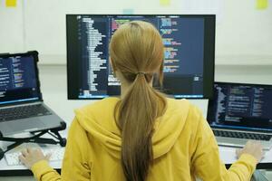 Programmer is coding and programming software. photo