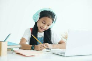 Online education and self study and homeschooling concept.study online video call with teacher photo