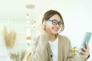 Close up of woman using mobile phone. photo