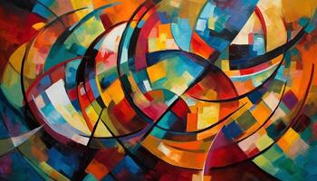 Vibrant shapes illuminate modern abstract composition in wallpaper generated by AI photo