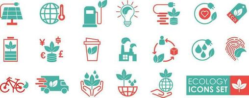 Ecology icon set. Solid icon style. Nature and Renewable Energy colorful linear icons. Eco-friendly vector sign collection.