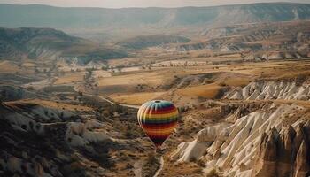 Levitating basket soars over stunning mountain landscape generated by AI photo