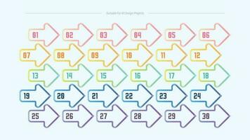 Gradient Bullet Points Numbering. Pastel Color Markers From 1 To 30. Infographic Design Elements Set vector