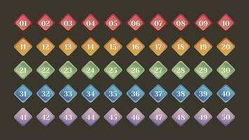 Diamond Shape Frame Numbering From 1 To 50. Outline Color Markers For Infographic Design Elements Set vector