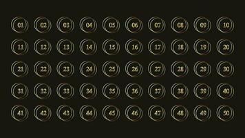 Metallic Gold Number Set From 1 To 50 For Modern Infographic Design With Circular Golden Frame vector