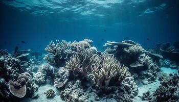 el azul arrecife, pescado colegio movimiento generado por ai foto