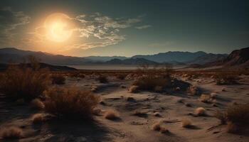 remoto paisaje, majestuoso horizonte terminado árido terreno generado por ai foto