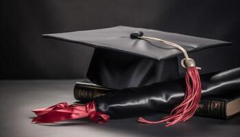 Success and achievement diploma, cap, tassel, celebration generated by AI photo
