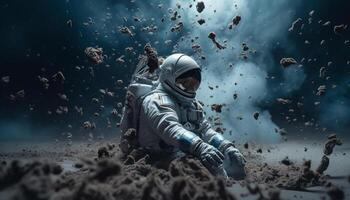 Futuristic astronaut explores galaxy with advanced technology generated by AI photo