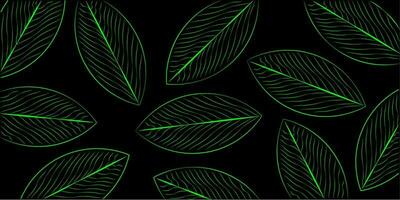 Vector abstract background bright green neon leaves on a black background. eps10 vector