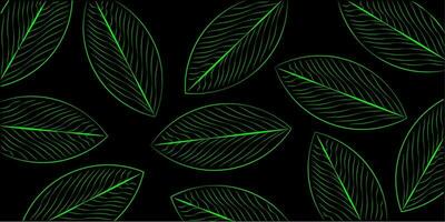 Vector abstract background bright green neon leaves on a black background. eps10 vector