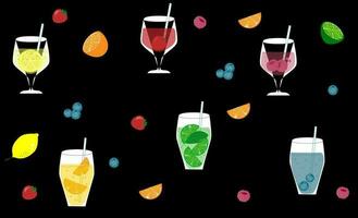 Vector pattern. Set of summer cocktails. Bright tropical citrus fruit berries. EPS10 vector.