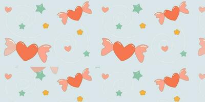 Seamless pattern vector background sun, heart, stars, flowers, lips, romance, valentine, childish. eps10 vector