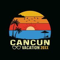 Cancun Beach Retro t-shirt, Mexico Beach vintage Retro sunset T-shirt Design, Family beach vacation, holiday summer vacation shirt, 1970s colorful retro shirt, summertime Memories Together shirt vector