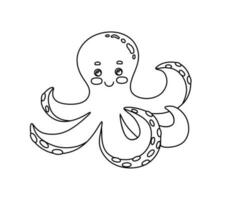 Character Octopus Black and White Vector Illustration Coloring Book for Kids