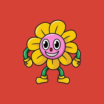 Sunflower character illustration cartoon in retro design style