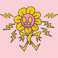 girasol personaje ilustración dibujos animados en retro diseño estilo vector