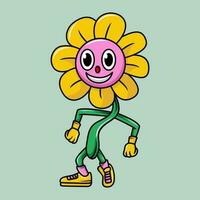 girasol personaje ilustración dibujos animados en retro diseño estilo vector