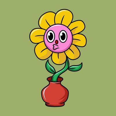 Sunflower character illustration cartoon in retro design style