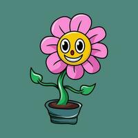 girasol personaje ilustración dibujos animados en retro diseño estilo vector