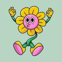 Sunflower character illustration cartoon in retro design style vector