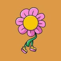 girasol personaje ilustración dibujos animados en retro diseño estilo vector