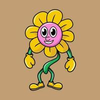 girasol personaje ilustración dibujos animados en retro diseño estilo vector