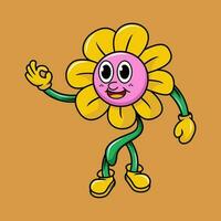 girasol personaje ilustración dibujos animados en retro diseño estilo vector