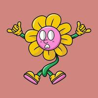 girasol personaje ilustración dibujos animados en retro diseño estilo vector