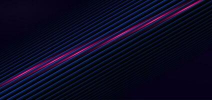 Abstract technology futuristic glowing blue and pink light lines with speed motion blur effect on dark blue background. vector