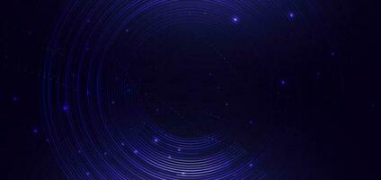 Abstract technology futuristic digital concept with circles lines and lighting glowing particles on dark blue background. vector