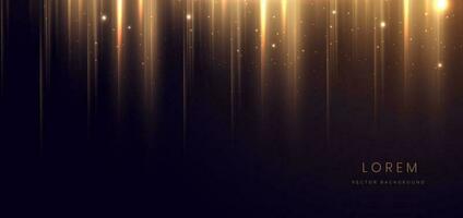 Abstract glowing gold vertical lighting lines on dark  background with lighting effect and sparkle with copy space for text. Luxury design style. vector