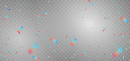 Holographic confetti banner on grey background. Celebration party happy concept. vector