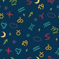 Seamless pattern with stars and zodiac signs. Vector graphics.