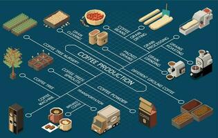 Coffee Production Industry Isometric Flowchart vector