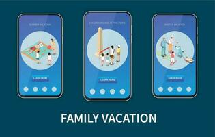 familia vacaciones isométrica móvil aplicación vector