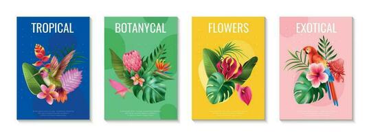 realista exótico flores póster conjunto vector