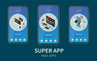 Superapp Isometric Set vector