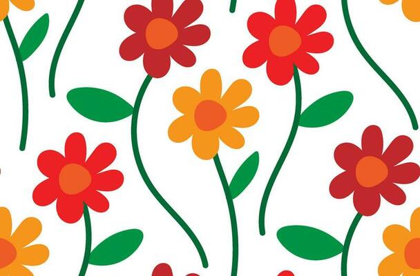 Flowers Floral Flat Vector Pattern Tile Seamless Repeat Illustration Design