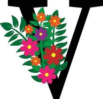 V Floral Alphabet Design vector