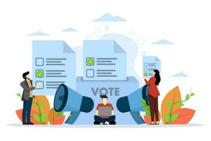 Election Voter Concept, Showing people bringing election results to ballot box, selecting suitable leader or candidate, celebrating election with voter character. Vector illustration.