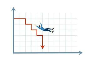 inversión riesgo fondo gestión. grafico de declinante ingresos niveles debido a el financiero crisis. declinante ingresos grafico de económico desacelerar. empresario o inversor que cae desde encima en cuadro. vector